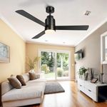 YITAHOME 52 Inch Black Ceiling Fan with Light and Remote, App Control, Modern Smart Ceiling Fan Compatible with Alexa for Indoor Outdoor, Reversible Quiet Motor, Memory Function