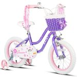 Glerc Daisy Kids Bike 14 Inch Girls Bike for 3 4 5 Years Old Girls Bike with Streamers, Basket,Stabilisers and Bell, Purple