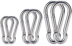 6PCS Spring Snap Hooks Carabiner- 304 Premium Stainless Steel Heavy Duty Carabiner Clips Assorted Sizes (2, 2.36, 3.15 inch) for Camping, Fishing, Hiking, Traveling, Backpack, Keychain; Silver