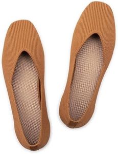 Frank Mully Womens Casual Flat Shoes Square Toe Shoes Knitted Work Flat Comfort Dressy Flat Shoes for Daily Washable, Orange, 6.5