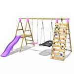 Rebo® Wooden Swing Set with Deck, Slide and Up and Over Climbing Wall - Quartz Pink | OutdoorToys | Kids' Outdoor Wooden Play Equipment for Gardens, Frame and Accessories Included, Weather Resistant