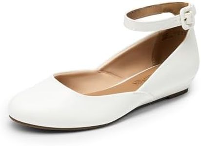 DREAM PAIRS Women's Dress Flats Ballet Low Wedge Round Toe Ankle Strap Comfortable Casual Flats Shoes,Size 10,White/Pu,REVONA