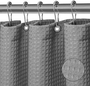 SWOYYU Rideau de Douche Tissu Polyester Lavable en Machine Rideau Salle de Bain avec 12 Crochets Rideau de Baignoire Imperméable 180 x 180 cm Gaufre Gris