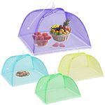 Food Covers, 4 Pack 17 Inches Pop-Up Mesh Food Covers Tent Umbrella, Large Reusable Collapsible Screen Net Protectors Food Cake Domes for Outdoors, Screen Tents, BBQs, Keep Out Flies Bugs Mosquitoes