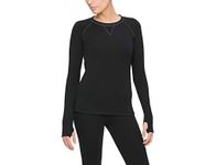 Cuddl Duds ClimateRight Long Sleeve Crew Stretch Fleece, Black, XS