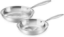 Fry Pan Set of 2 | 8" & 10" Tri-Ply Stainless Steel Frying Pan, Oven & Dishwasher Safe Classic Cooking Pan Cookware