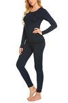 Ekouaer Women's Thermal Underwear Set Inner Fleece Thermal Functional Underwear U Neck Ski Underwear for Winter, navy blue, S