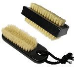 Coralpearl Wooden Nail Brush Cleaner Black X 2 in Natural 100% Boar Bristle for Cleaning Hand Finger Foot Toe, Fingernail Toenail Scrub Brush for Men Women Kids Manicure Pedicure (Two sided + w/Rope)