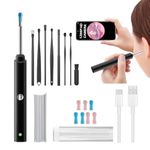 NOVUSOL Ear Wax Removal Tool Kit, 9 Pcs Ear Otoscope Camera Wireless 1296P HD 3.5mm Ear Wax Cleaner with 6 Led Light 350mAh Ear Camera for iOS & Android, Black