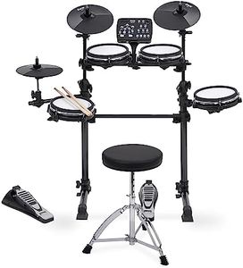 LyxJam 7-Piece Electronic Drum Kit Set, with Real Mesh Fabric 209 Preloaded Sounds, 50 Play-Along Songs, Recording Capability & Kick Pad, Drum Sticks, Drum Throne Stool