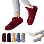 Slipper Socks for Women, Womens Slipper Socks Indoor Floor Non-Slip Thermal Socks, Woven and Velvet Soft Cozy Thick Indoor Socks Slippers (S, Wine Red)