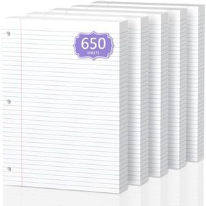650 Sheets Loose Leaf Paper 8" x 10.5" Filler Paper College Ruled 3-Hole Punched Lined Paper Notebook Paper for 3-Ring Binders Notepad Writing Note Pads Ideal for Home, School, Office