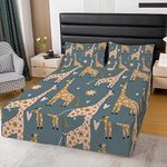 Giraffe Dust Ruffle Pleated Bedskirt Fitted Sheet Decor Safari Wild Giraffe Print Bedding Bed Skirts Boys Girls Room Zoo Animal Lovely Floral Bed Skirt Wildlife Bedroom Collection Twin Size