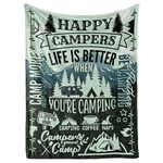 Camping Gifts for Women Men Lovers Throw Blanket, Happy Campers Decor Outdoor, RV Campsite Travel Hiking - Happy Campers, 50" x 65"