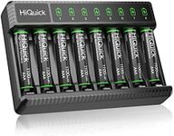 HiQuick Rechargeable AAA Batteries With Charger, 8 Bay Smart Battery Charger for AA/AAA Ni-MH/NiCD Rechargeable Batteries With 1.2V Ni-MH Low Self Discharge & Pre-Charged 1100Mah AAA Batteries(8 Pack)