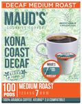 Maud's Decaf Kona Coffee Pods, 100 ct | Decaffeinated Kona Coast Blend | 100% Arabica Medium Roast Coffee | Solar Energy Produced Recyclable Pods Compatible with Keurig K Cups Maker