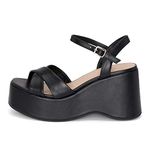 Chariot & Co -Daystar- Womens Open Toe Ankle Strap Wedges Heels Platform Trendy Summer Sandals, Black Pu, 11