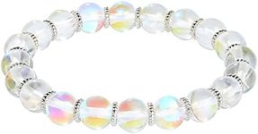 C·QUAN CHI Moonstone Beads Bracelets Women Cuff Bracelets Stretch Bracelets Northern Lights Charm Bracelets for Women Girl, Crystal