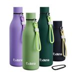 Exllena Metal Water Bottle 500ml with Clip and Silicone Strap, Double Wall Vacuum Insulated Water Bottles Keeps Drinks Cold 24 Hrs/Hot 12 Hrs, Stainless Steel Water Bottle BPA Free(Macaron Green)