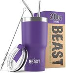 Beast 20oz Tumbler Insulated Stainless Steel Coffee Cup with Lid 2 Straws Brush & Gift Box by Greens Steel (20 oz Deep Purple)