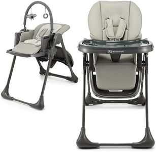 Kinderkraft Tummie 2-in-1 High Chair & Bouncer, from Birth, Fold-Flat, 7 Height, 4 Recline, Newborn Insert, 3-Position Tray, 5-Point Harness, Lockable Wheels, Toy Bar, Grey
