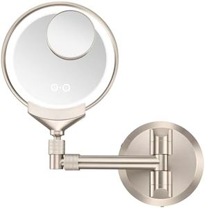 Conair Lighted Makeup Mirror, Wall Mount Bathroom Mirror, LED Vanity Mirror, 1X/5X/10X Magnifying Mirror, Rechargeable in Satin Nickel