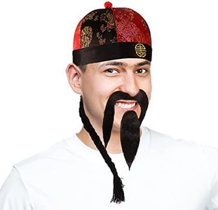 Tigerdoe Chinese Emperor Costume Hat with Braid & Beard - Traditional Mandarin Hat - Samurai - 3 Pc