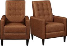 Yaheetech Faux Leather Recliner Sofa Mid-Century Modern Single Reclining Chair Adjustable Back & Footrest Tufted Upholstered Sofa with Pocket Spring Living Room Bedroom Home Theater 2 Pieces Brown