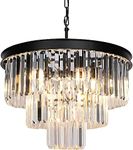 Weesalife Black Crystal Chandeliers for Dining Room Lights Fixtures Over Table, 9 Lights Modern Chandeliers for Bedroom, 3-Tier Round Crystal Chandeliers for Living Room Entryway Kitchen Island