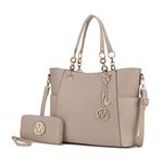 MKF Collection Tote Bag for Women, Handbag Set with Wallet-Top-Handle- Vegan Leather Purse, Merlina Taupe, Large