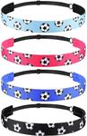 SATINIOR 4 Pieces Non-slip Soccer Headband for Girl Adjustable Football Hairband Sport (Black, Blue, Rose Red, Light Blue)