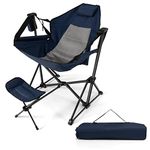 TANGZON Hammock Camping Chair with Retractable Footrest, Folding Swinging Chair Recliner with Adjustable Backrest, Headrest, Cup Holder & Carry Bag, Portable Rocking Chair, Supports 150KG (Navy)