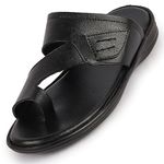 FAUSTO FST KI-509 BLACK-43 Men's Black Daily Indoor Outdoor Multi Strap Slip On Toe Ring Slipper (9 UK)