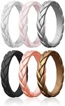 ROQ Silicone Rings for Women 1/2/4/6 Multipack of Womens Silicone Rubber Wedding Rings Bands - Marble, Rose Gold Marble, Silver, Black, Rose Gold, Silver Marble Colors - Size 7