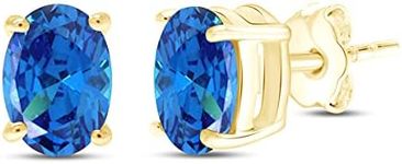 AFFY 8X6MM Oval Shape Birthstone Simulated Blue Topaz Solitaire Stud Earrings With Friction Back for Women In 14K Yellow Gold Over Sterling Silver (VVS1- VVS2 Clarity)