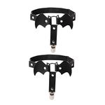 alisikee 2pcs Adjustable Bat-Shaped Leg Garter with Anti-Slip Clips, Elastic Gothic Thigh Ring Garter for Women and Girls, Black Garter, One Size