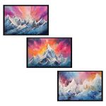 AH Decals multicolour snow mountains wall painting with frame for home room office decor (3 piece)