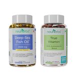 Neuherbs Daily Vitamin Supplement Combo, True Vitamin with Zinc, Iodine and Vitamin C &Deep Sea Omega 3 Fish Oil Capsules 2500 mg, 60 Units each for Men and Women