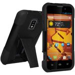 Amzer Double Layer Hybrid Case Cover with Kickstand for ZTE Warp 4G N9510 - Retail Packaging - Black