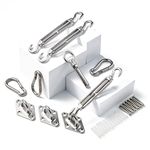 Awning Attachment Set, Heavy Duty Shade Sail Hardware Kit for Triangle Square Rectangle Sun Shade Sail Fixing Kit - Silver 34PCS