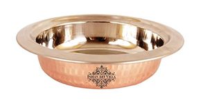 INDIAN ART VILLA Steel Copper Round Entree Bowl, Dinnerware, Serving Food Dishes, Home Hotel Restaurant, 450 ML