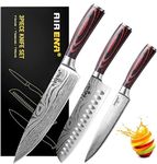 AIRENA Chef Knives Set of 3 | 8" Chef Knife | 7" Japanese SANTOKU | 5" Paring Knife & Finger Guard | High Carbon Stainless Steel | Long-Lasting Sharp Blade | Professional Kitchen Knives Set