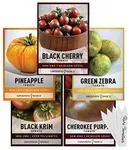 Gardeners Basics, 5 Rare Tomato Seeds for Planting Variety Pack Heirloom Tomato Seeds, Cherokee Purple, Black Krim, Pineapple, Green Zebra, Black Cherry, Determinate and Indeterminate & More, Non GMO