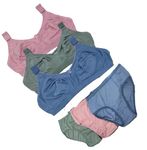 Narsingha Dreams Women's Cotton Blend C Cup Non-Padded Heavy Bust Seamless Full Coverage Non-Wired T-Shirt Everyday Plus Size Bra Panty Honeymoon Beachwear Lingerie/Bikini Set Combo Pack of 3