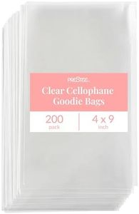 Prestee Self Sealing Cellophane Bags 4x9 Inches - 200 Pack - Clear Poly Bags for Cookies, Treats, and Gifts - Self-Sealing and Twist-Tie Closure - 100% Polypropylene - Food-Friendly Cello Bags