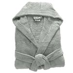 100% Egyptian Cotton Towel Mens & Women Dressing Gown Hooded And Shawl Collar Robe Belt Closure Ladies Bathrobe With Two Big Front Pockets & A Best Gift (Grey-XL)