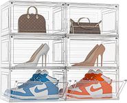 HOMIDEC Shoe Box,6 pcs Shoe Storage Boxes Clear Plastic Stackable, Shoe Organizer Containers with Lids for Women/Men 34 x 27.5 x 19 cm