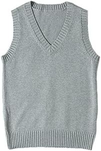 Blostirno Women’s Sweater Vest V Neck JK Uniform Kint Vests Solid Classic Sleeveless Pullover Sweaters Tops, Gray, Medium