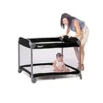 Joovy Room² Large Portable Playpen for Babies and Toddlers with Nearly 10 sq ft of Space, Large Mesh Windows for 360 View, and Waterproof Mattress Sheet - Folds Easily when Not in Use (Black)
