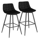 WOLTU Bar Stools Set of 2 PCS Soft Velvet Seat Bar Chairs Breakfast Kitchen Counter Chairs Metal Legs Barstools Black High Stools with Backrests & Footrests